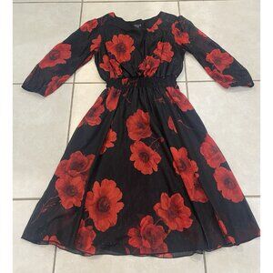 Women’s Alexa B Nites Red Black Floral 3/4 Sleeve Dress Size 8